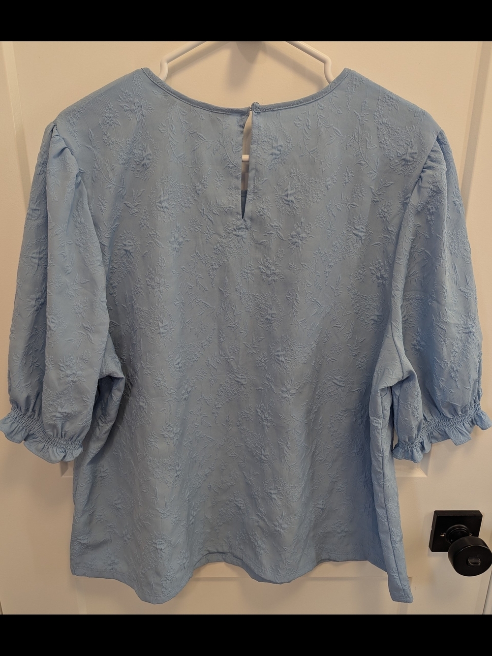2/$40 Ted Baker Light Blue Puff Sleeve Blouse with textured floral - Picture 4 of 8